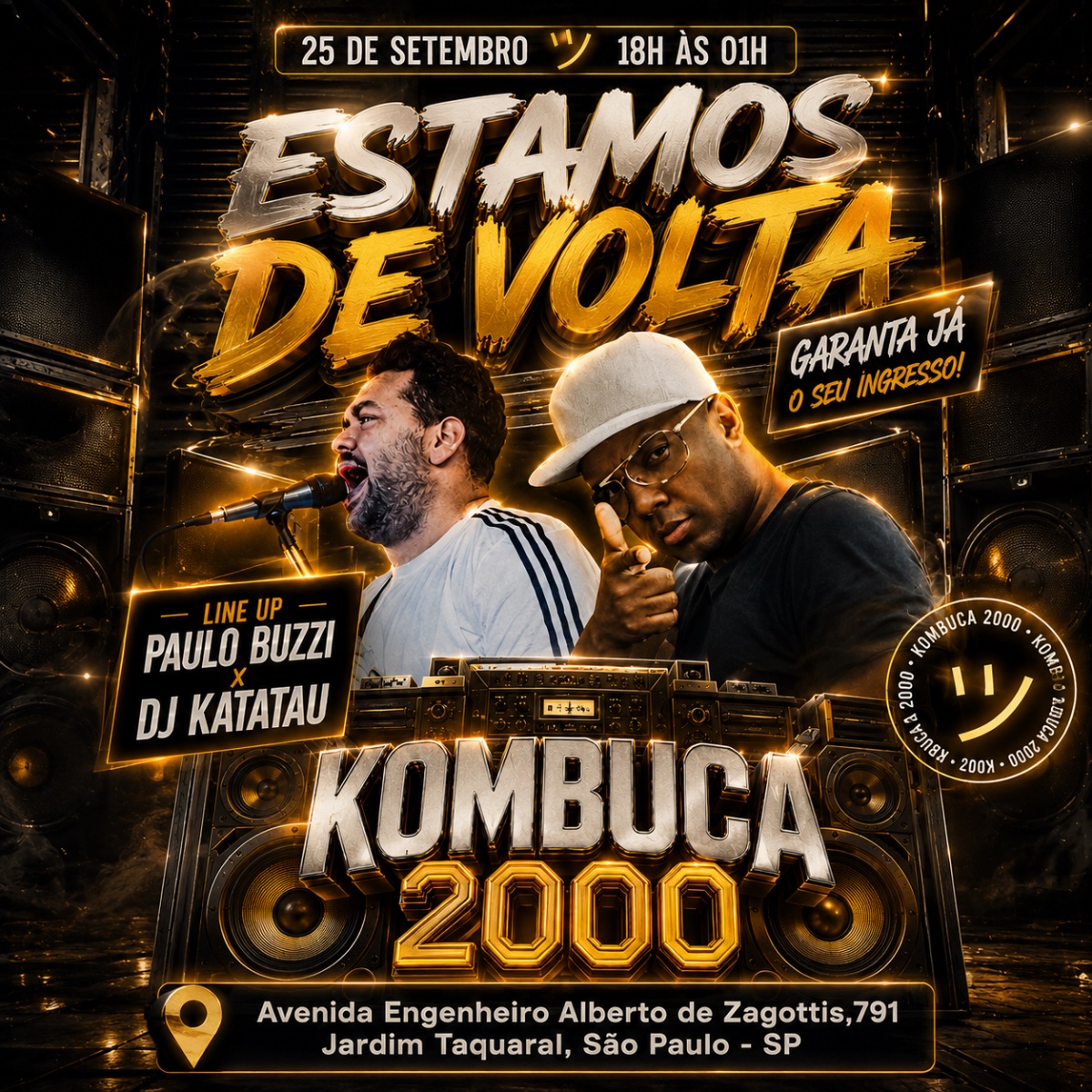 Flyer do evento KOMBUCA 2000 em São Paulo com Deejay Dj Katatau