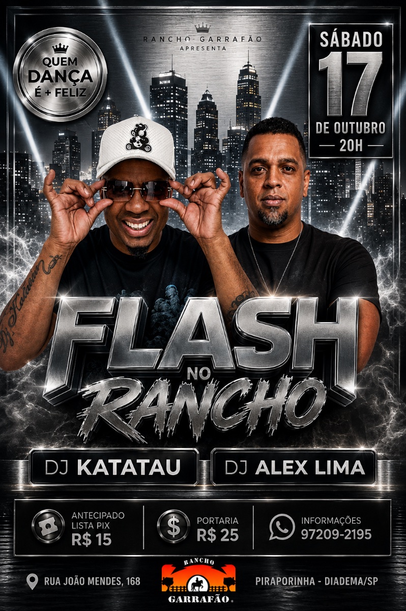 Flyer do evento FLASH NO RANCHO em São Paulo com Deejay Dj Katatau