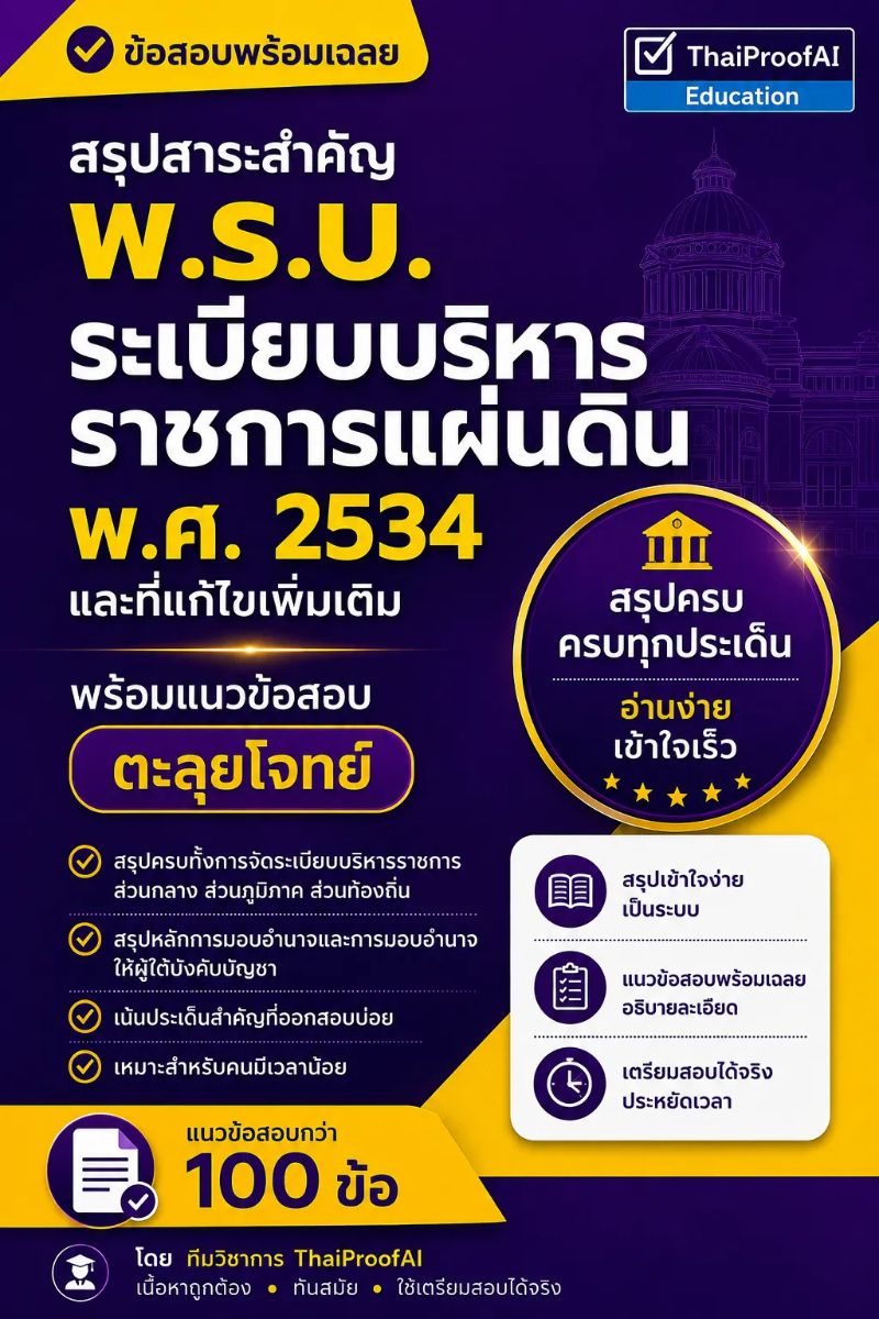 ปกข้อสอบ ข้อสอบระเบียบบริหารราชการแผ่นดิน พ.ศ. 2534 และที่แก้ไขเพิ่มเติม (พร้อมเฉลย)