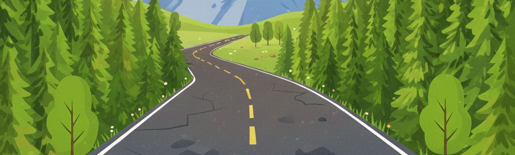 A vibrant cartoon landscape with a path leading to a castle.