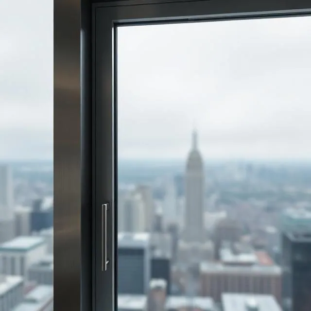 Aluminiumfenster mit schmalen Rahmen und großer Glasfläche an einem Wohnhaus