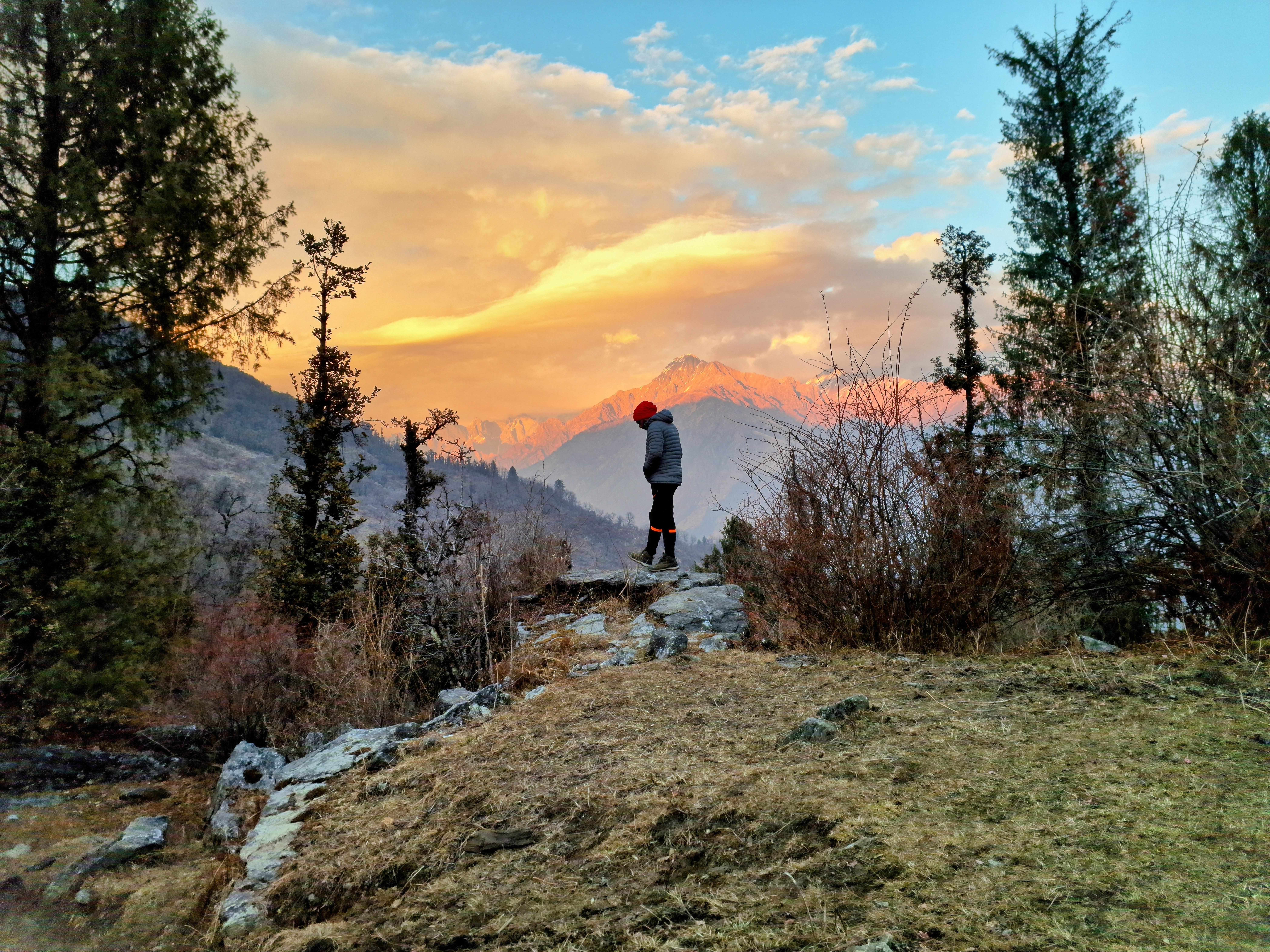 Panoramic view from the summit of kuari pass, showing the vast Himalayan landscape.