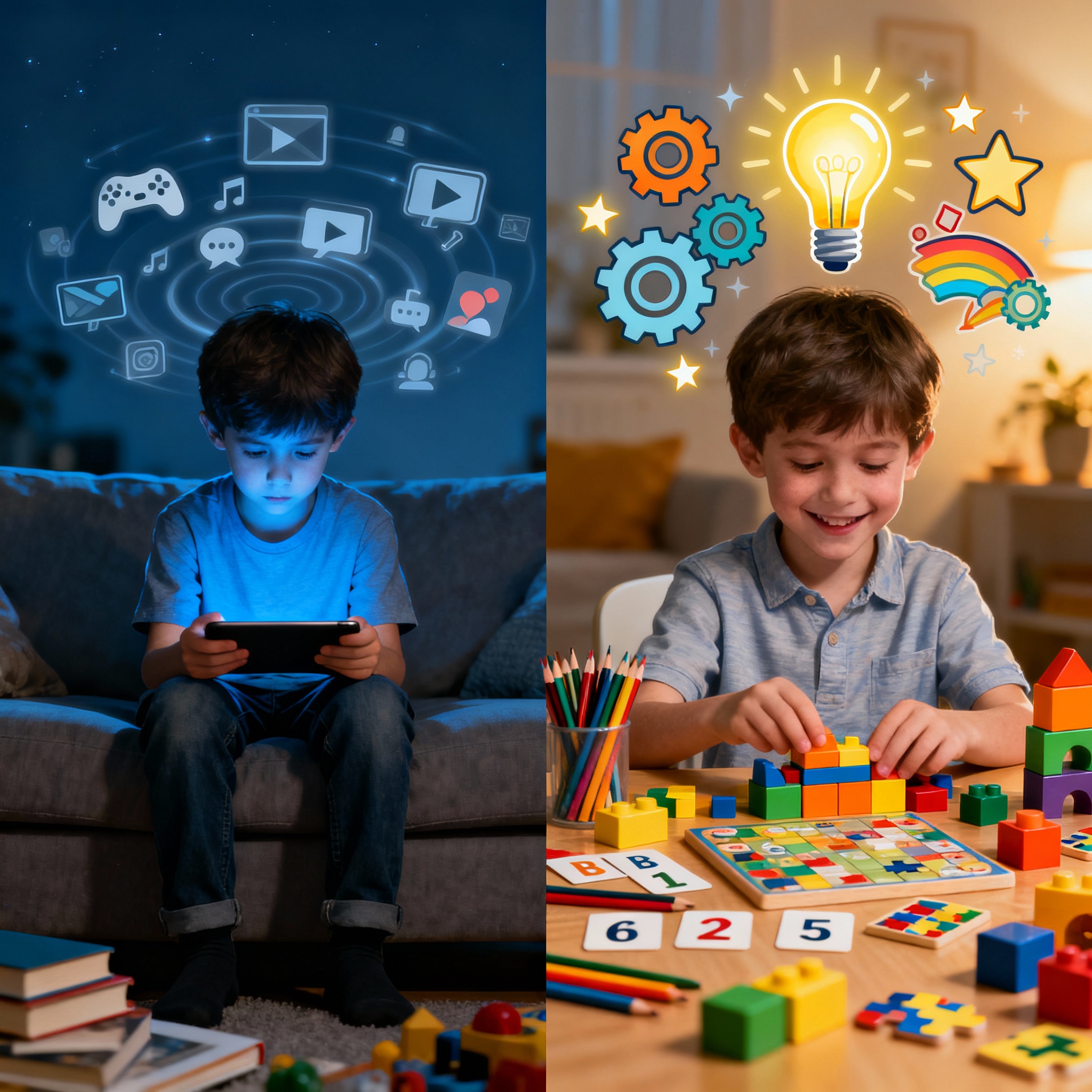 Criança resolvendo um quebra-cabeça de madeira com peças coloridas