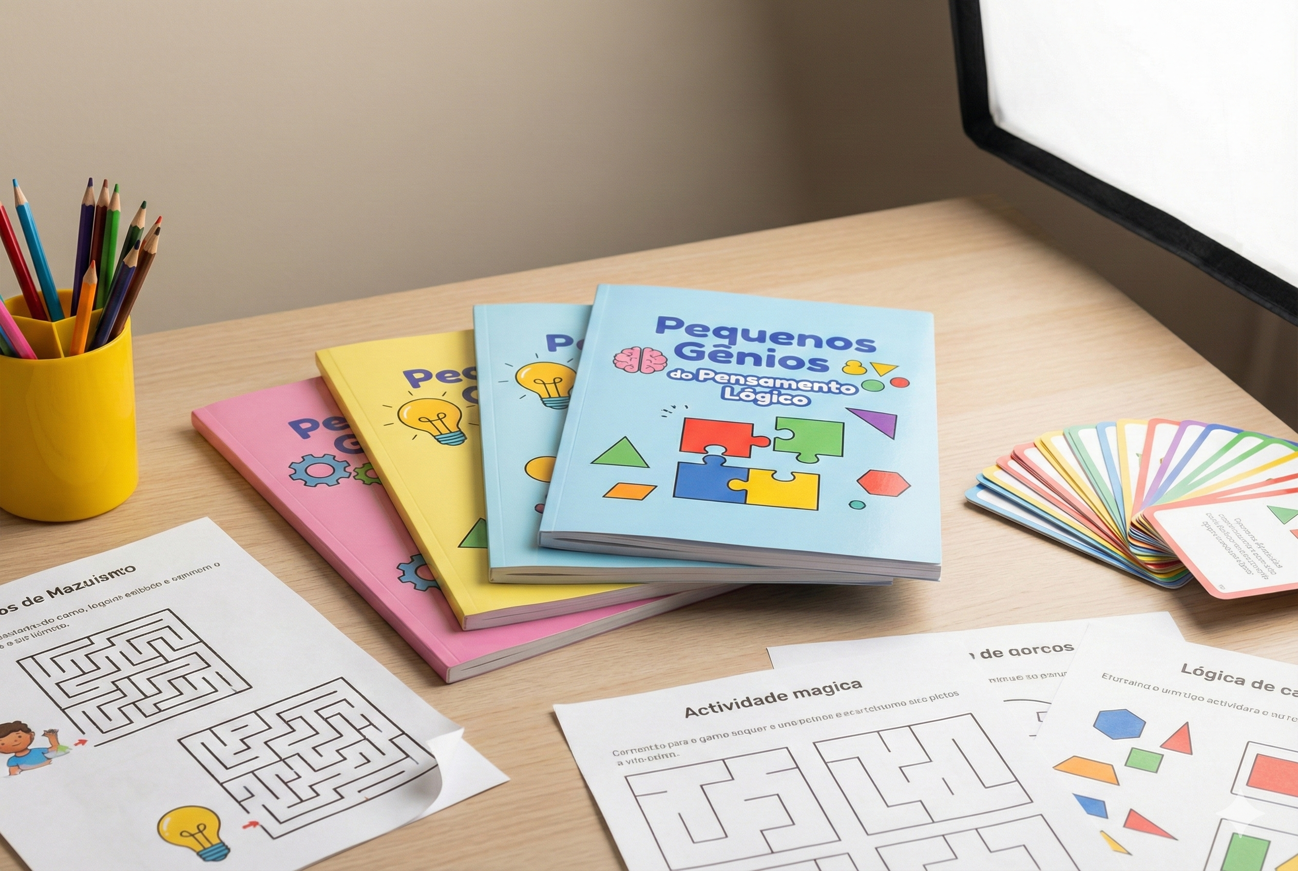 Mockup of a kit with notebooks, cards and materials