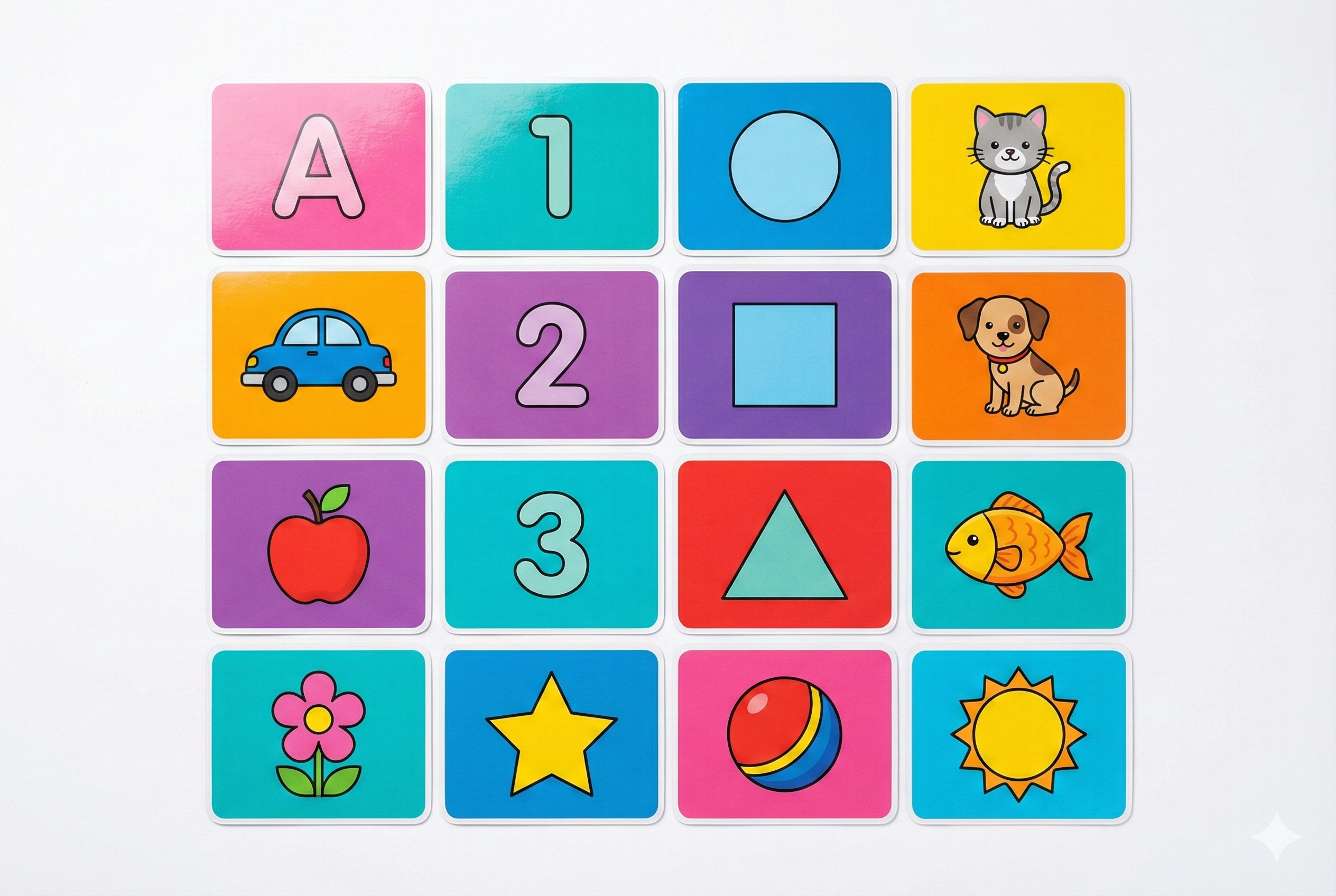 Colorful flash cards grid