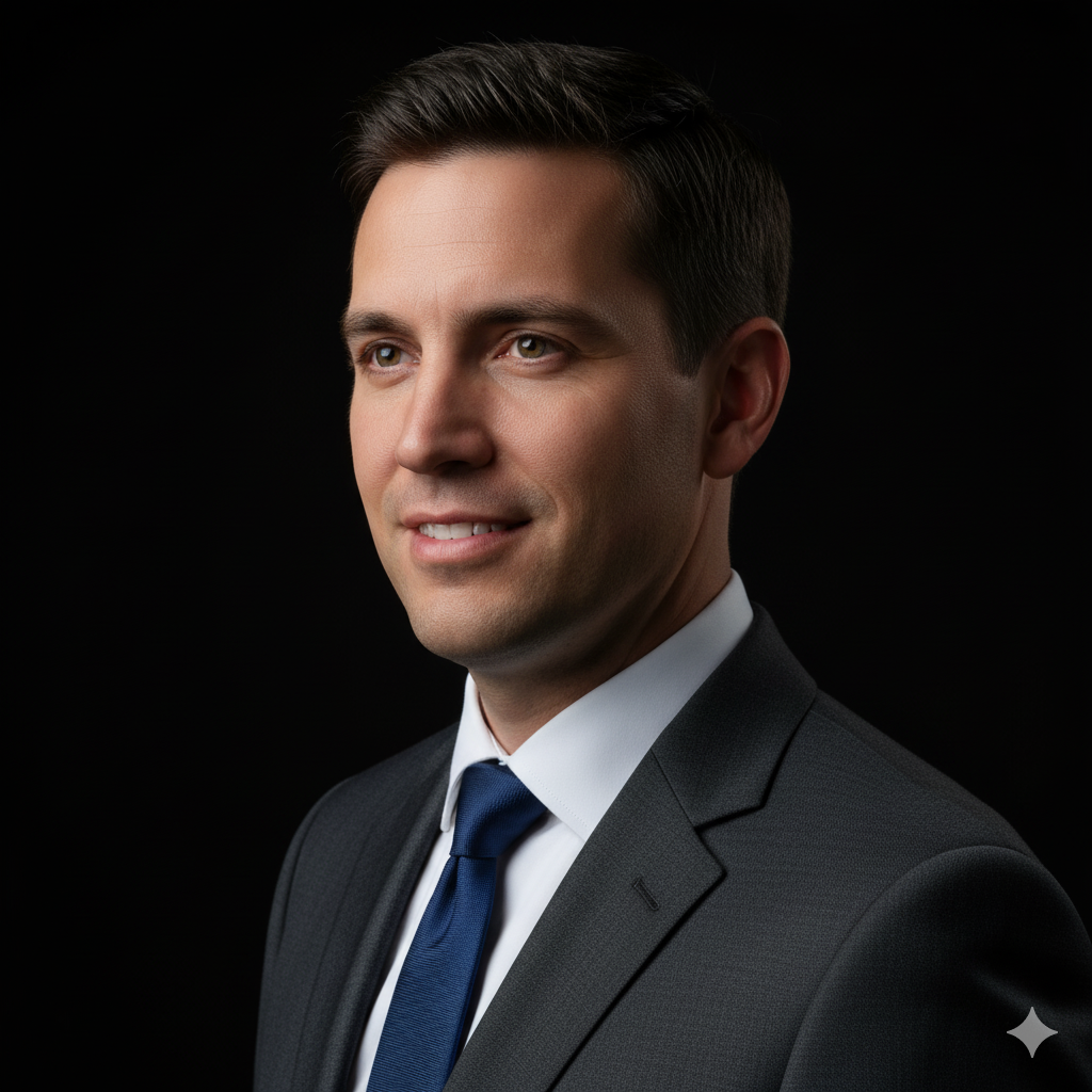 Executive in a dark, professional setting