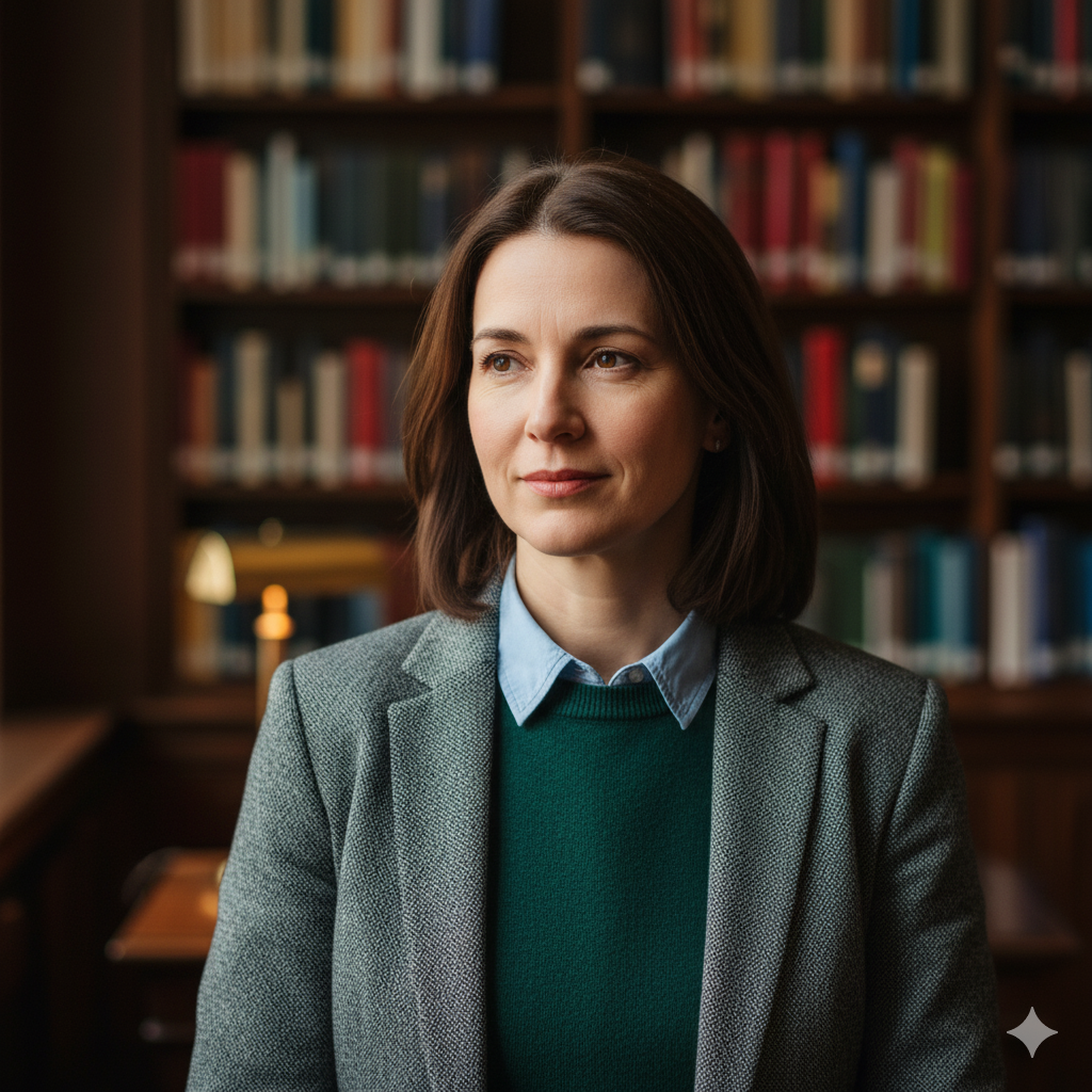 Academic researcher in a library