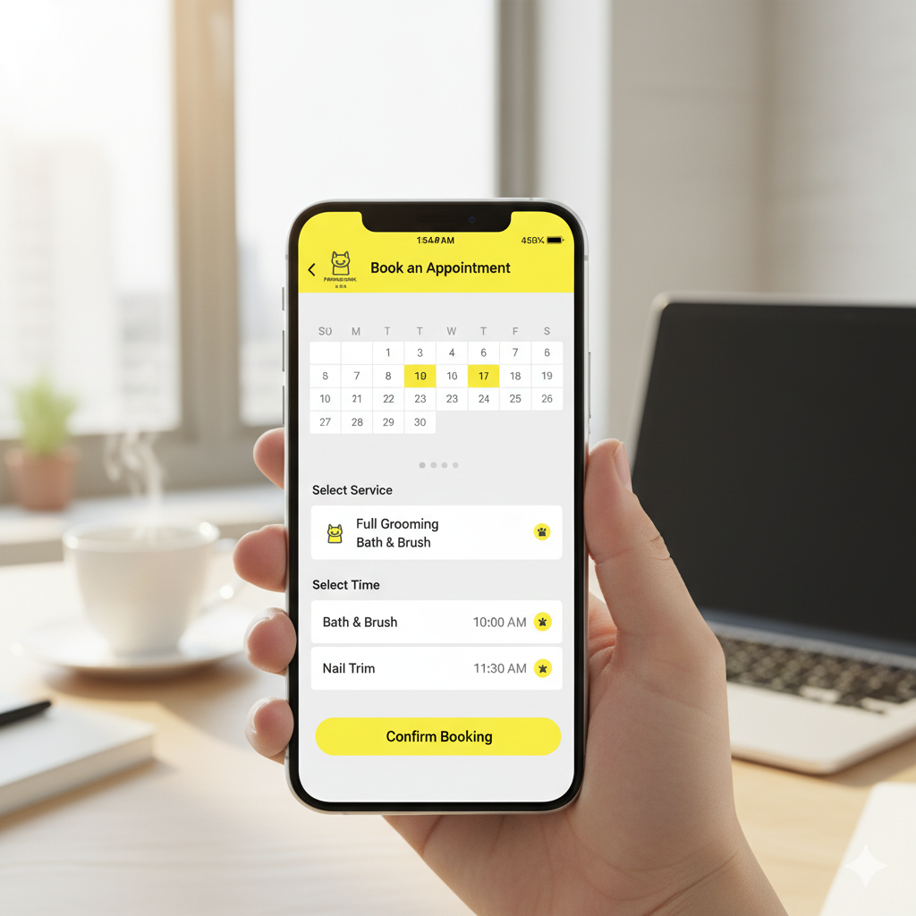 A mobile app showing pet services