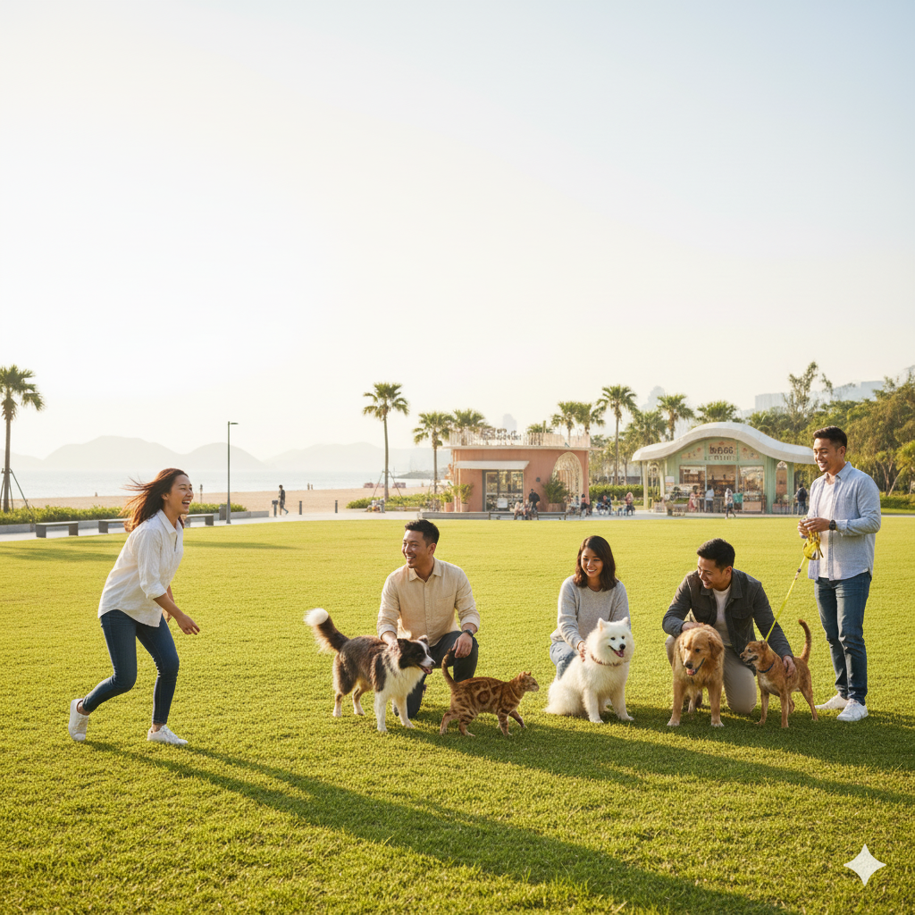 A collection of pets and their owners