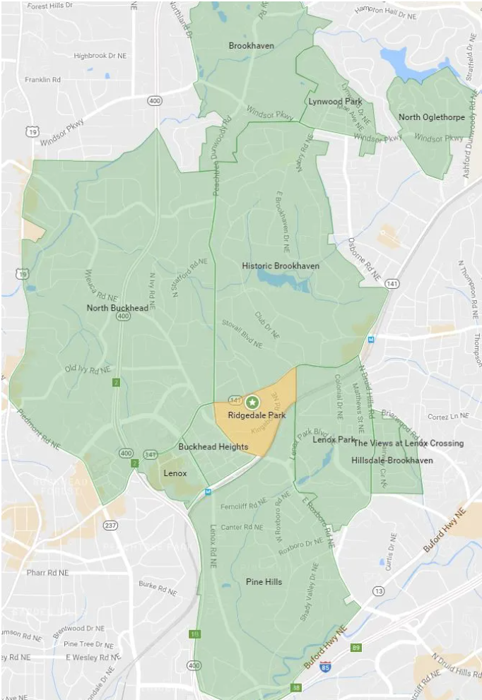 Map of Ridgedale Park and Buckhead District