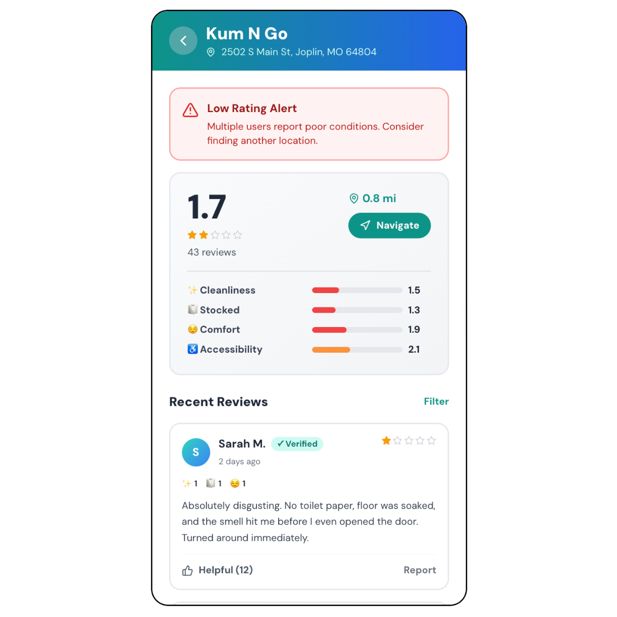 App screenshot showing the user's log.