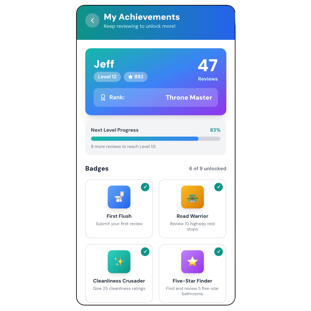App screenshot showing the add restroom form.