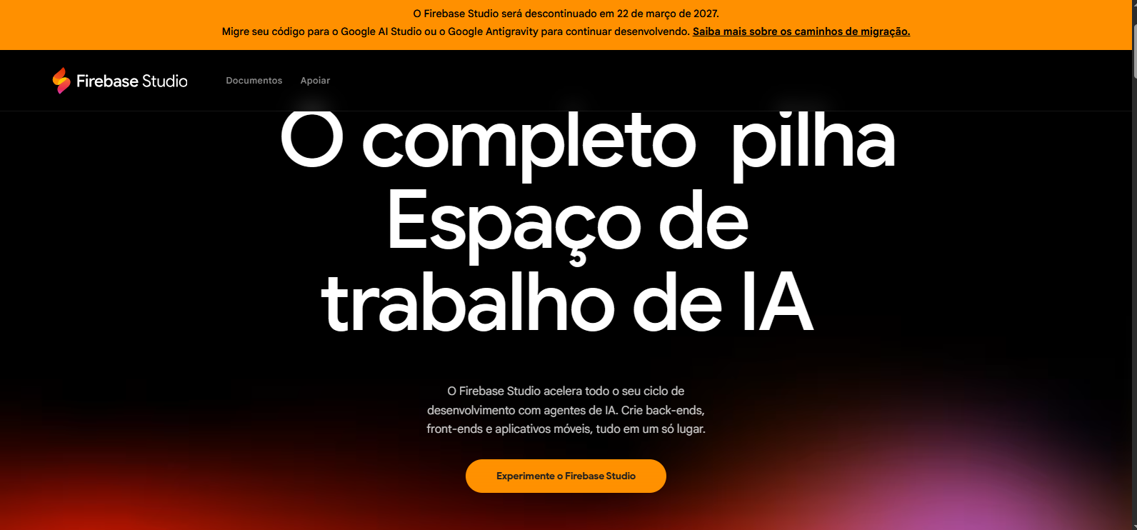 Descontinuação do Firebase Studio e migração de projetos