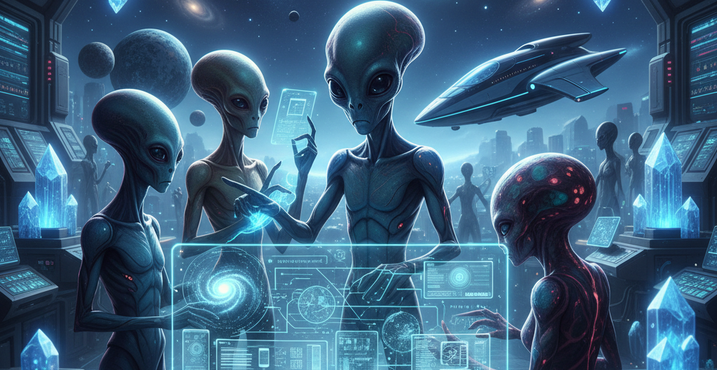 Team working in a futuristic office