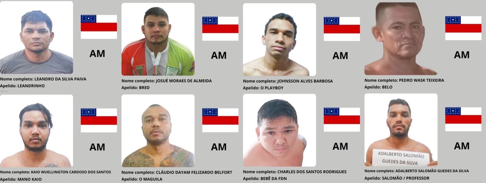 Oito criminosos do Amazonas entram na lista nacional dos mais procurados pelo Ministério da Justiça