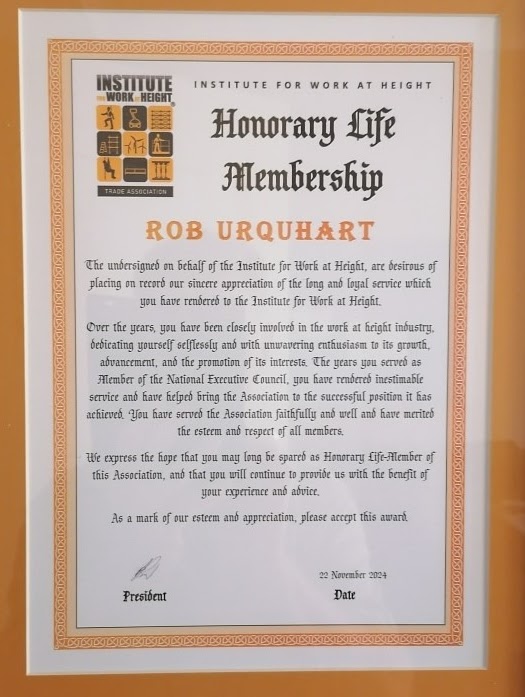 Rob Urquhart's Certificate