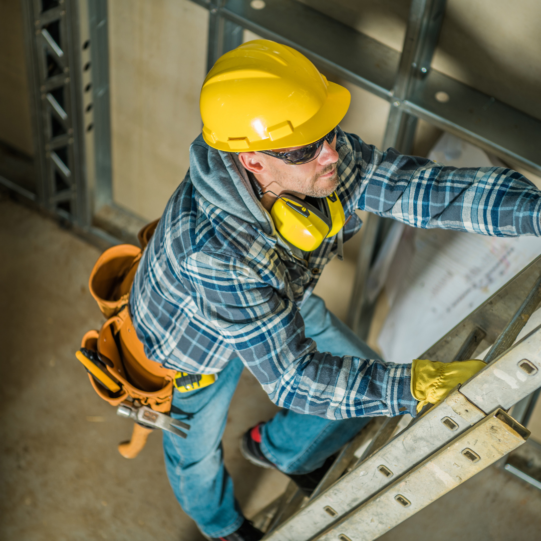 Professional safety training on a ladder