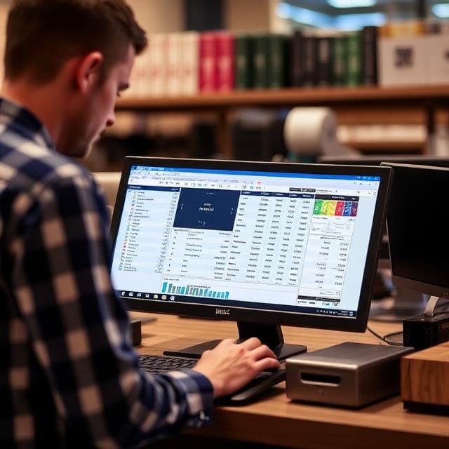 A cashier processing a payment at a modern point-of-sale terminal in a retail store.