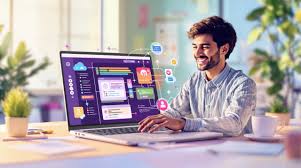 A CRM software dashboard on a tablet showing customer profiles, sales pipeline, and analytics.