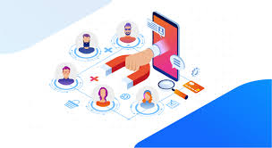 A sales funnel graphic on a digital screen, showing the process of converting leads into customers.