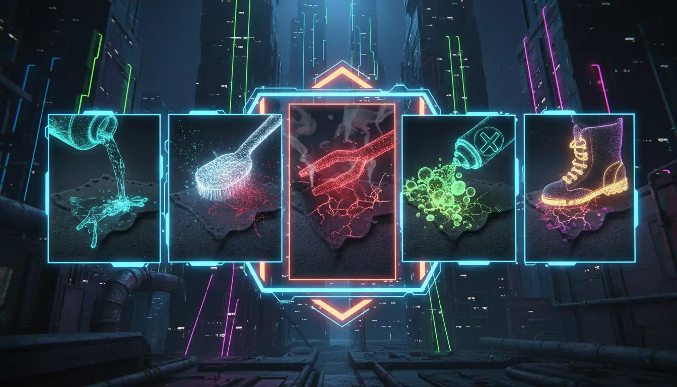 A close-up of a damaged nubuck boot showing a dark stain and flattened nap.