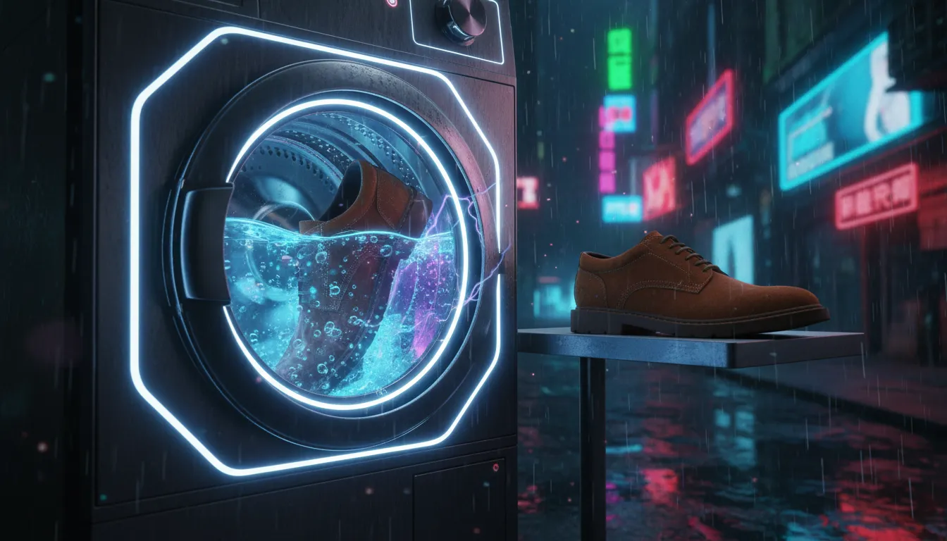 A modern washing machine representing the risky environment for nubuck leather.