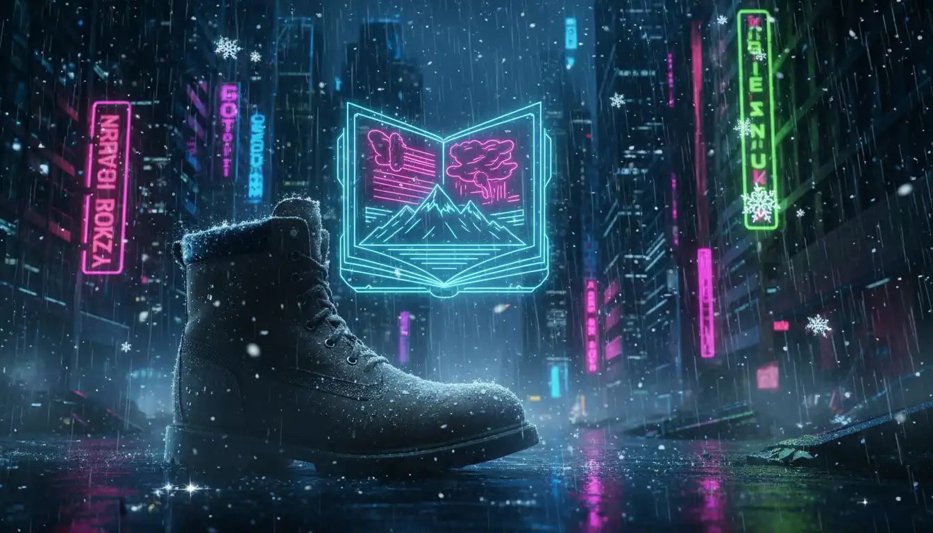 A pair of durable nubuck boots standing in the snow, ready for winter weather.