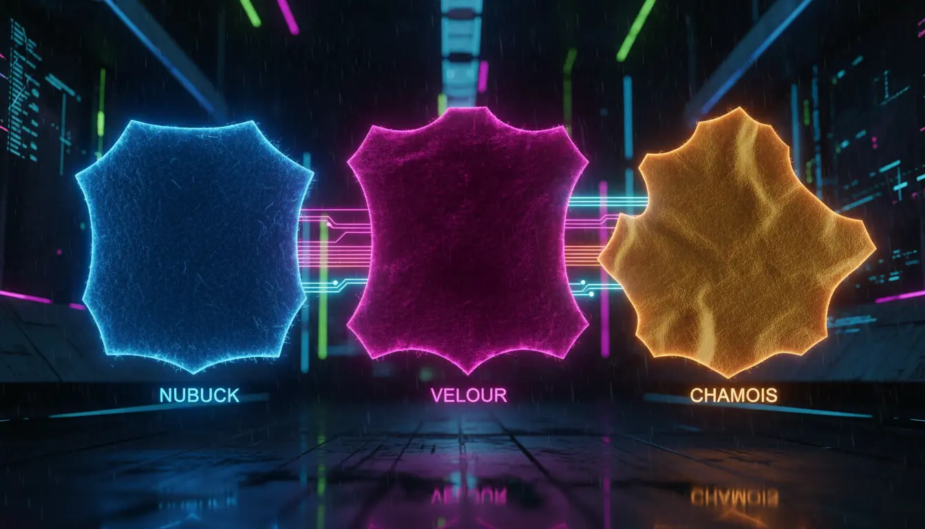 A close-up of different soft leather textures showing the varied nap and depth of the materials.