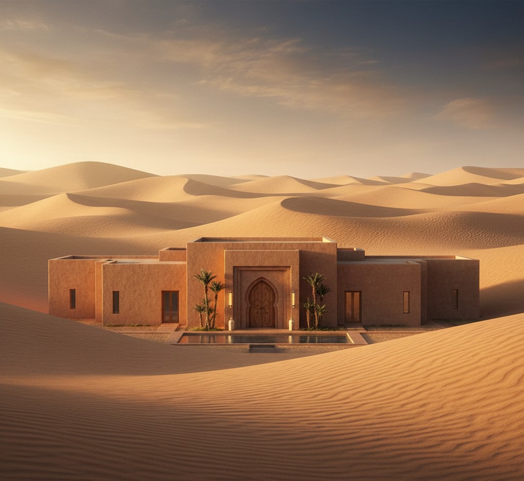 Spa interior with tadelakt plaster walls and tranquil water features.