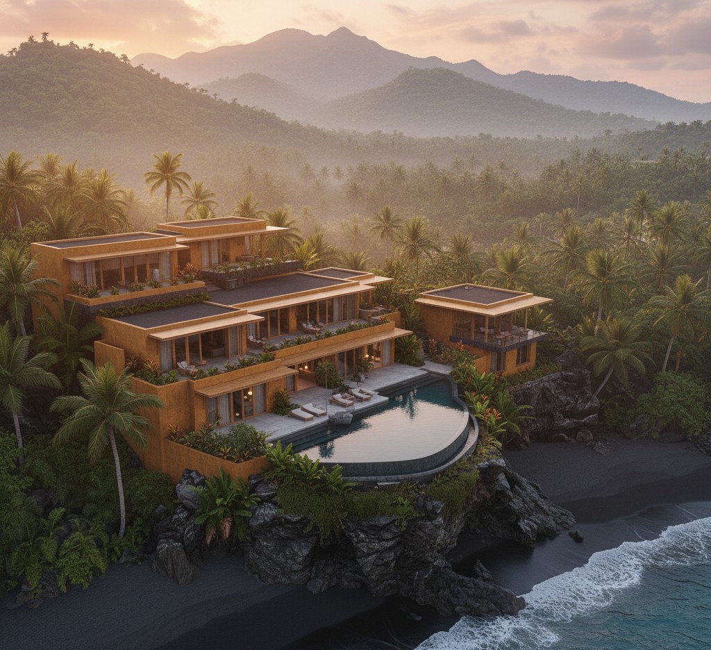 A dramatic cliffside view in Bali at sunset.