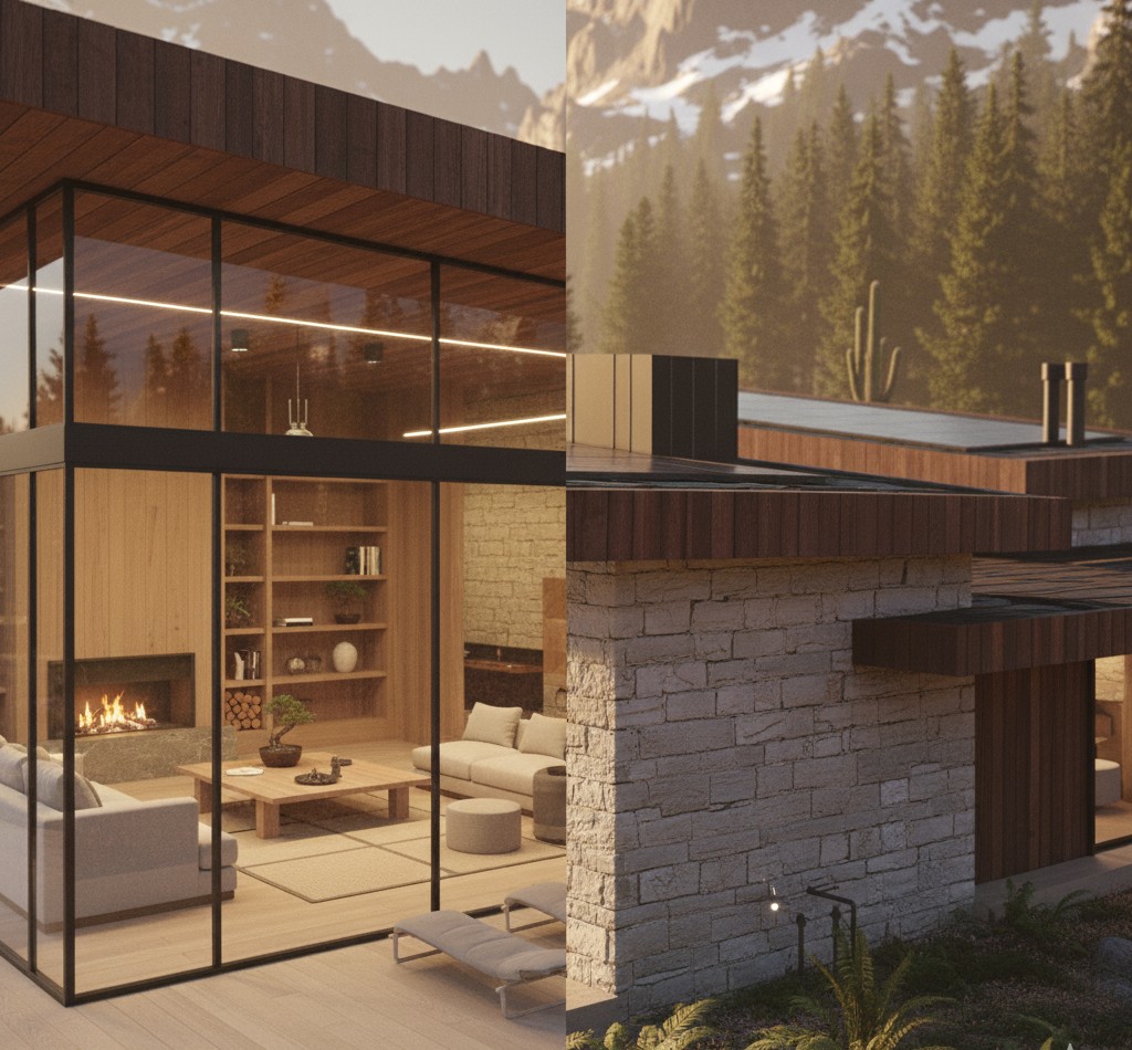 A digital rendering of a futuristic building with organic, flowing lines, integrated into a natural landscape. The building has a sleek, white exterior with large glass panels, and it appears to emerge from the surrounding hills. The style is minimalist and high-tech, with a focus on harmony between architecture and nature.