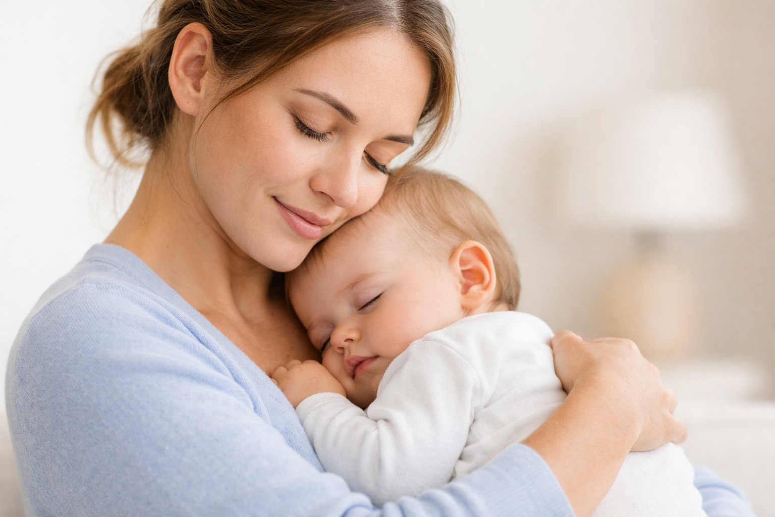 Happy baby sleeping peacefully in a crib.