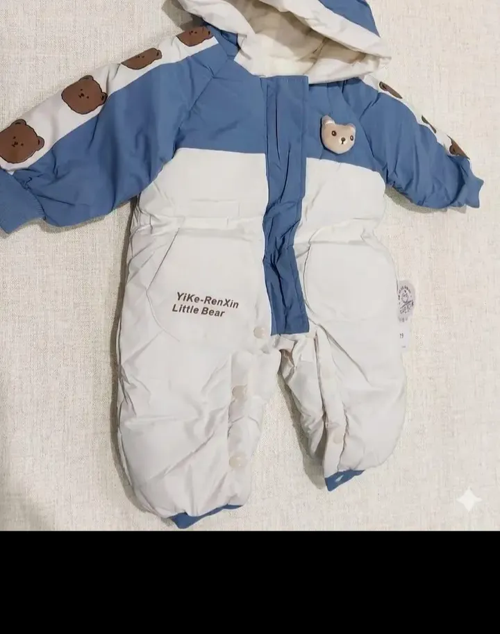 Macacão Infantil Ursinho Azul e Branco