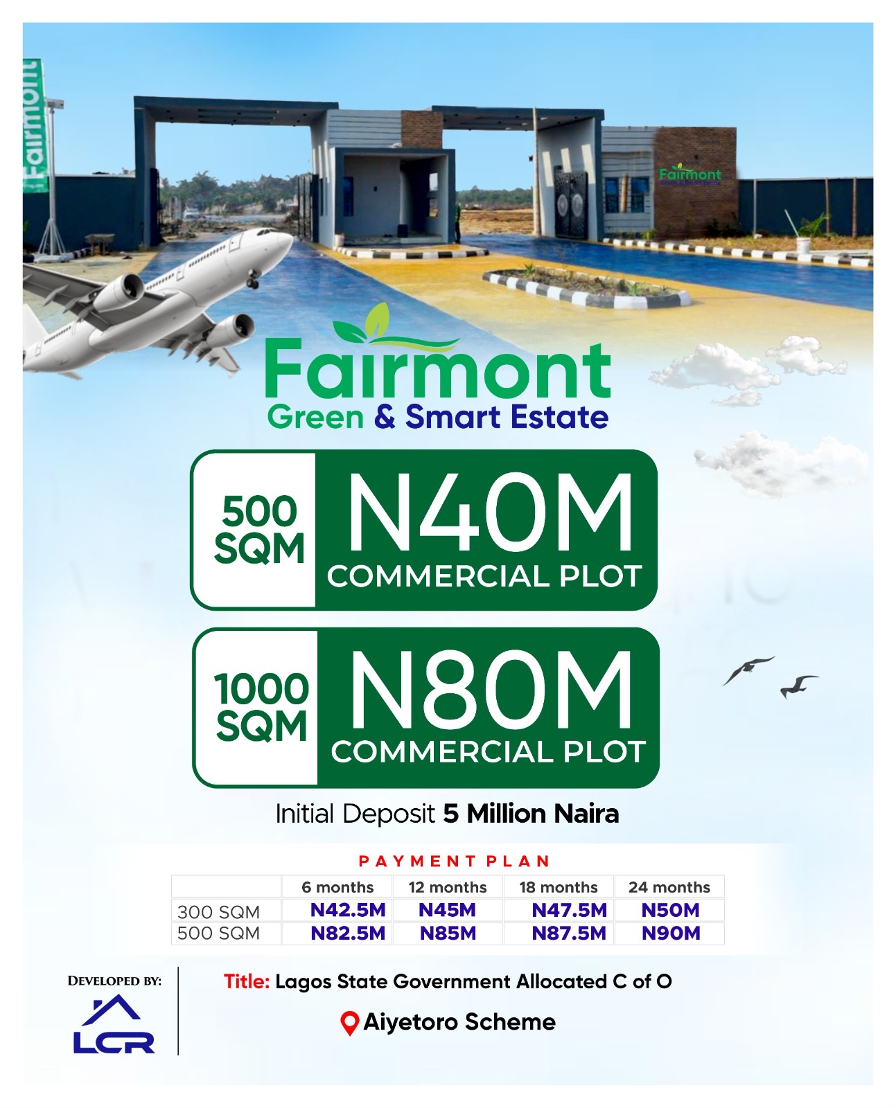 Plots are still selling fast right here at Fairmont Green and Smart Estate opposite the Proposed International Airport