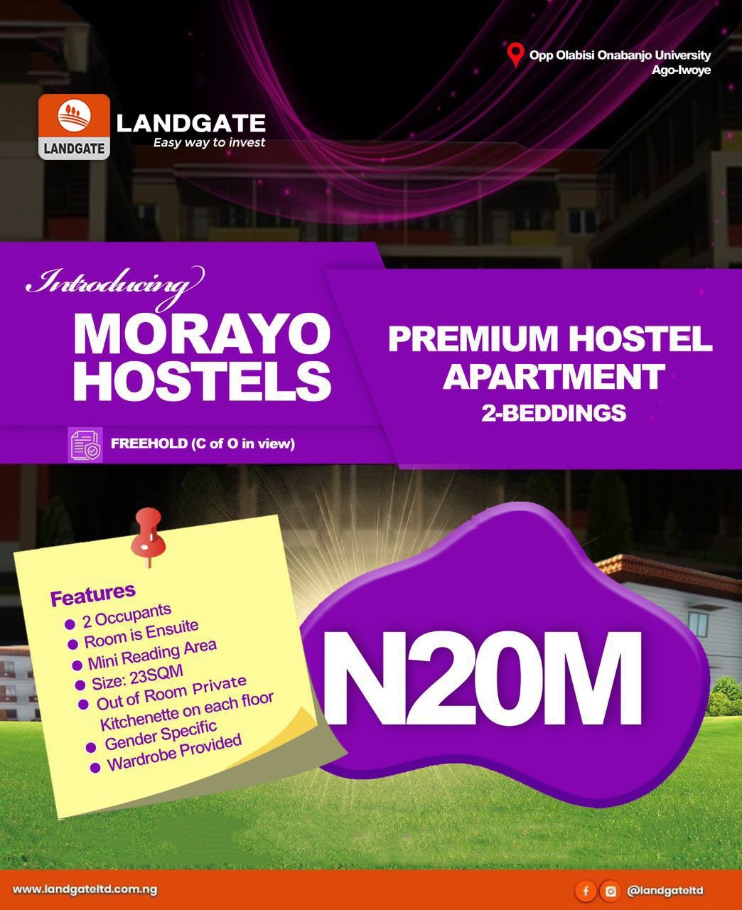 Looking for a high yield rental asset built to pay you back year after year? Invest in Morayo Hostels - Opp Olabisi Onabanjo University Ago-Iwoye