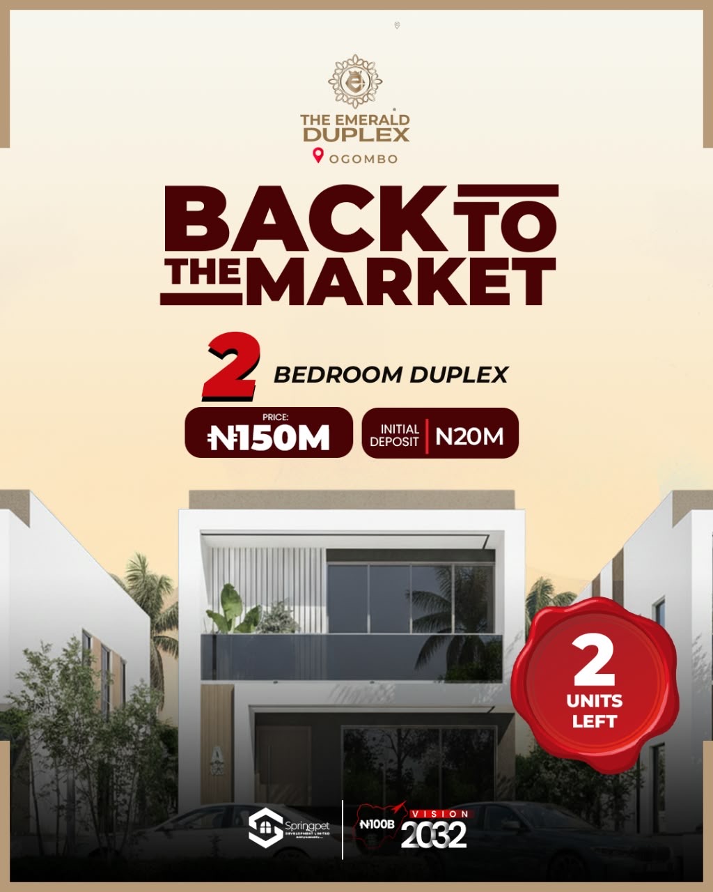 Step into luxury and secure your 2-Bedroom Duplex at The Emerald Duplex, Abraham Adesanya, Ogombo Expressway, for just ₦150 Million, with an initial deposit of ₦20 Million.