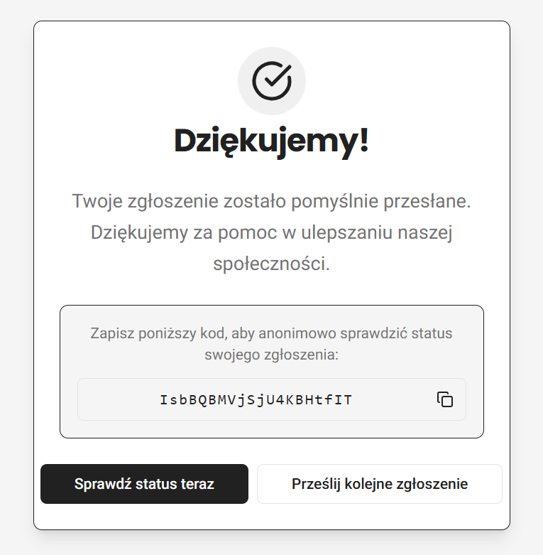 Podziękowanie z kodem