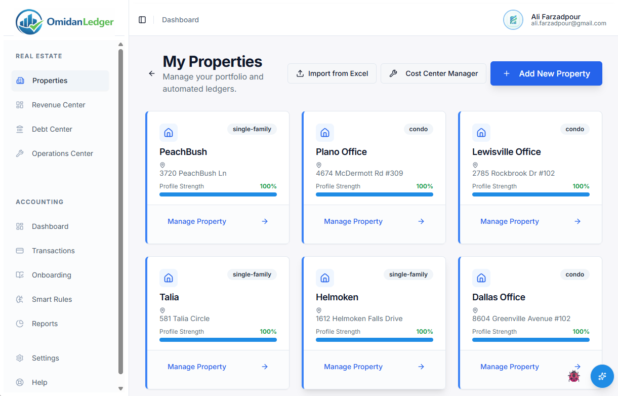 A screenshot showing how to add properties in OmidanLedger.