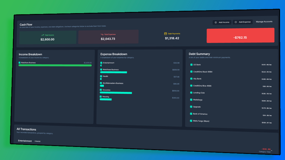 Cash Flow Tracker screenshot