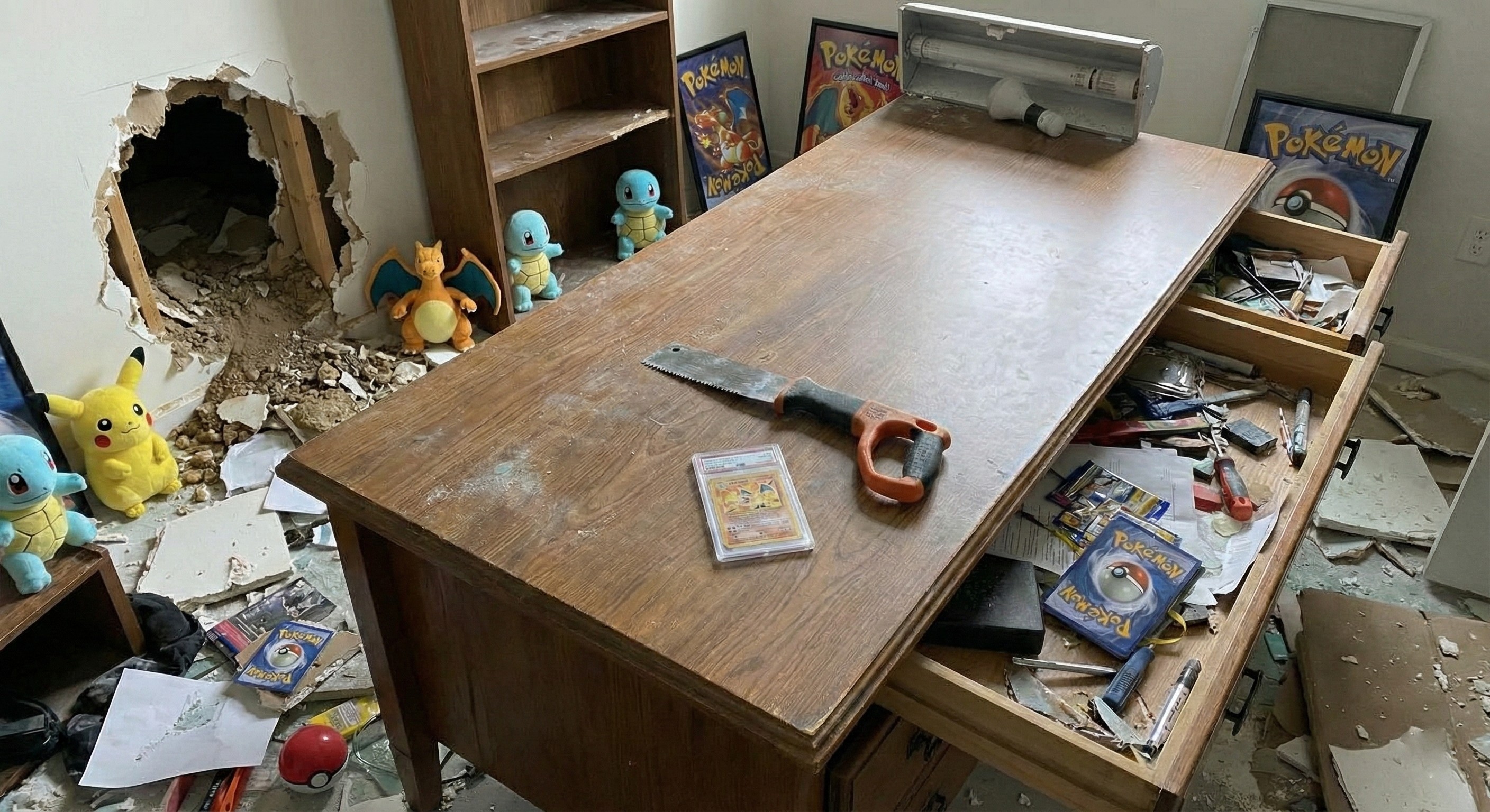 A rare Charizard Pokemon card being held up.