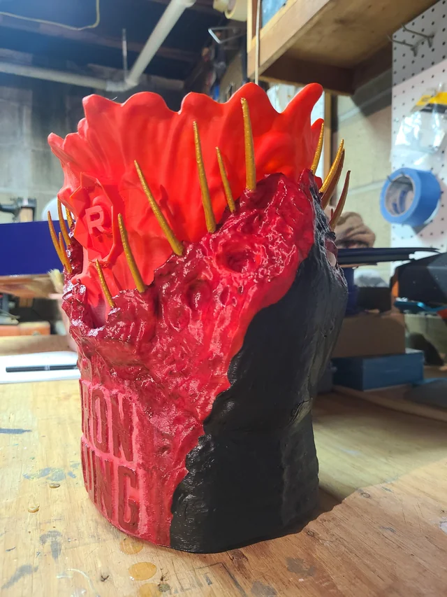 The 3D-printed Blood Bucket popcorn container for the movie Iron Lung.