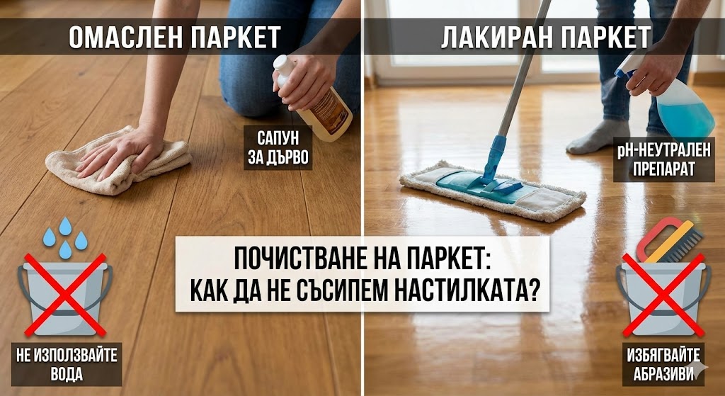 Почистване на паркет: Как да пазим лакиран и омаслен под?