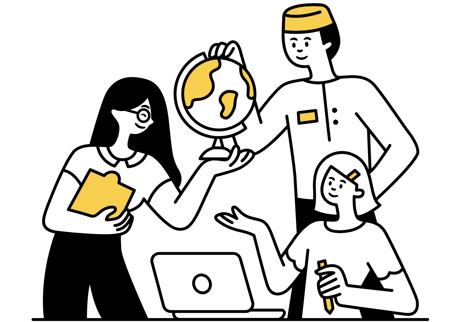 An abstract illustration of a person interacting with a digital learning interface.