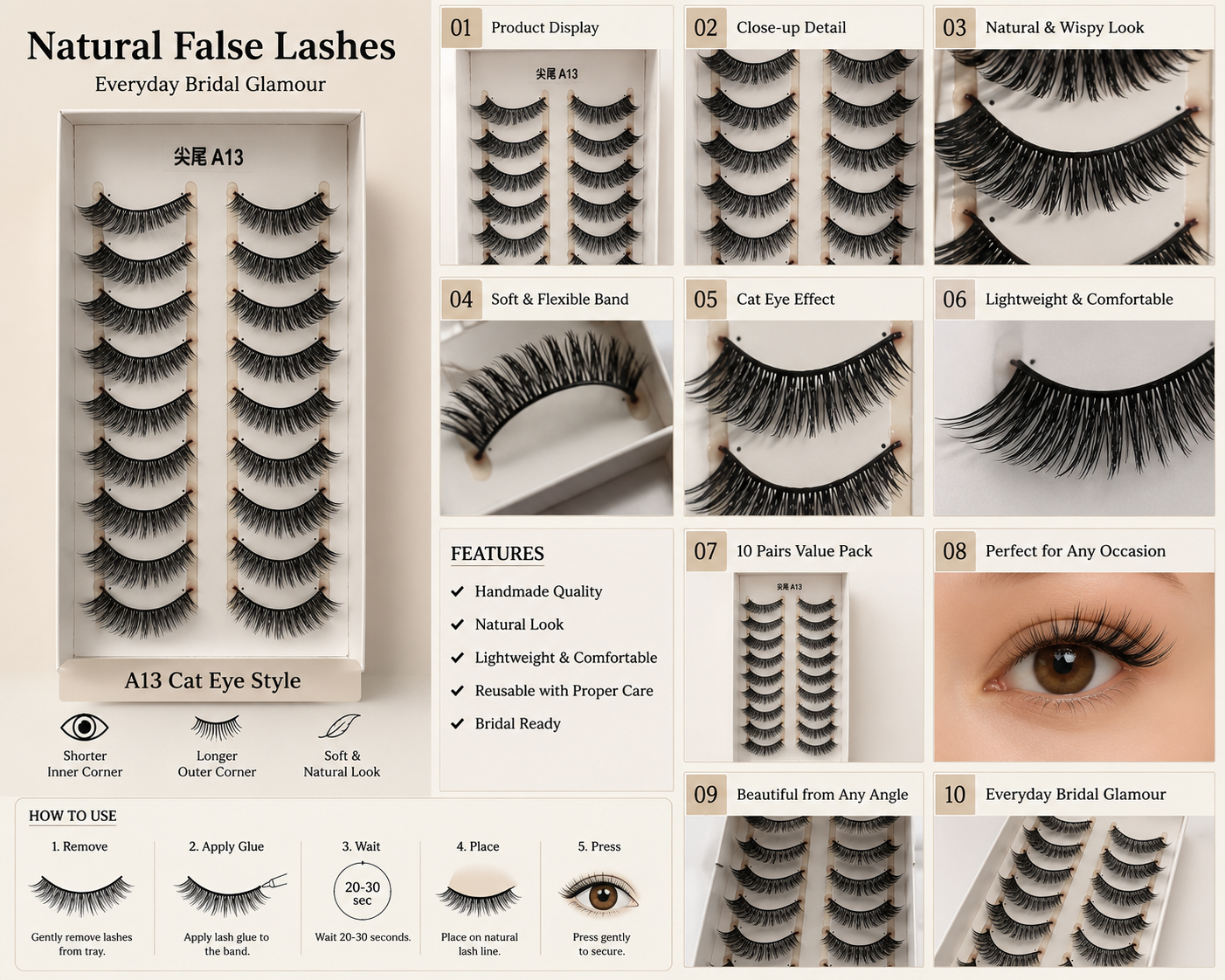 A13 Wispy Cat Eye Fake Eyelashes