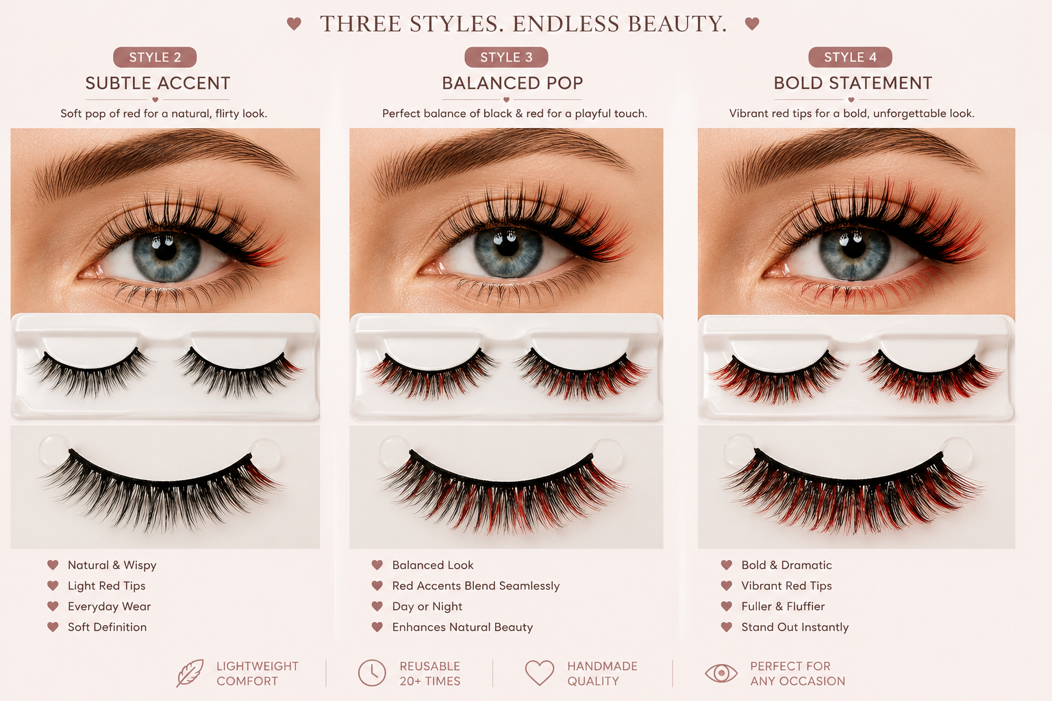 Black Red Accent Wispy False Eyelashes