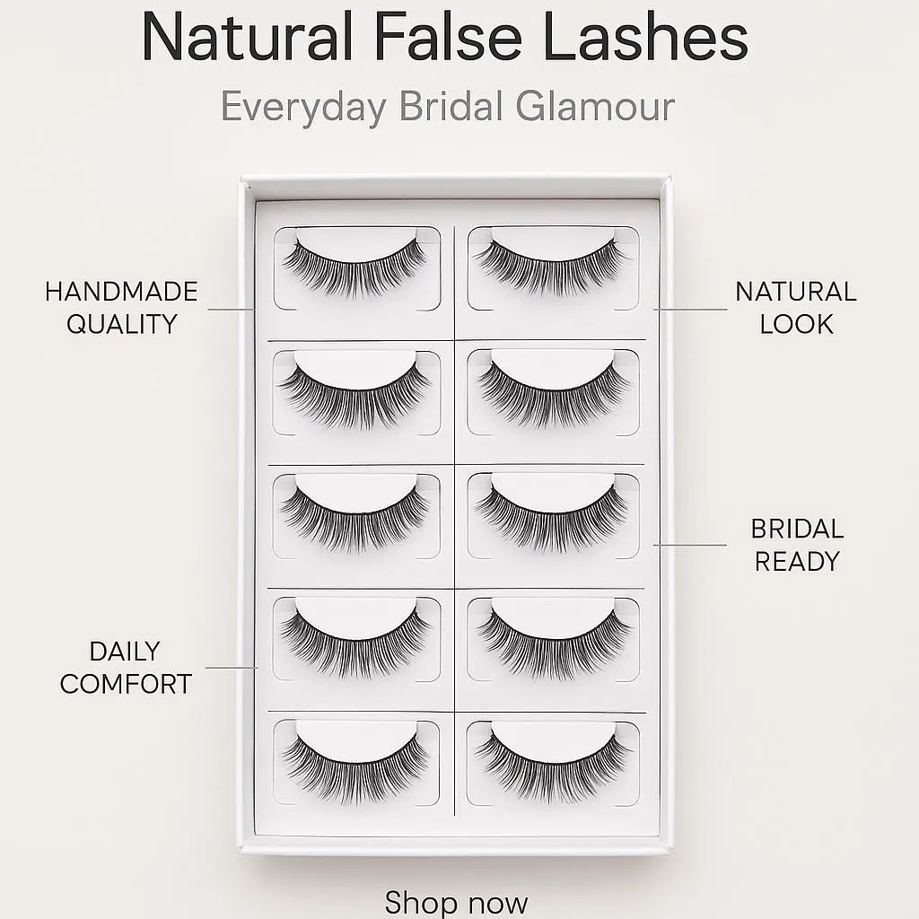 Natural fake Eyelashes: Everyday Wear, Bridal Glamour - 10 Pairs