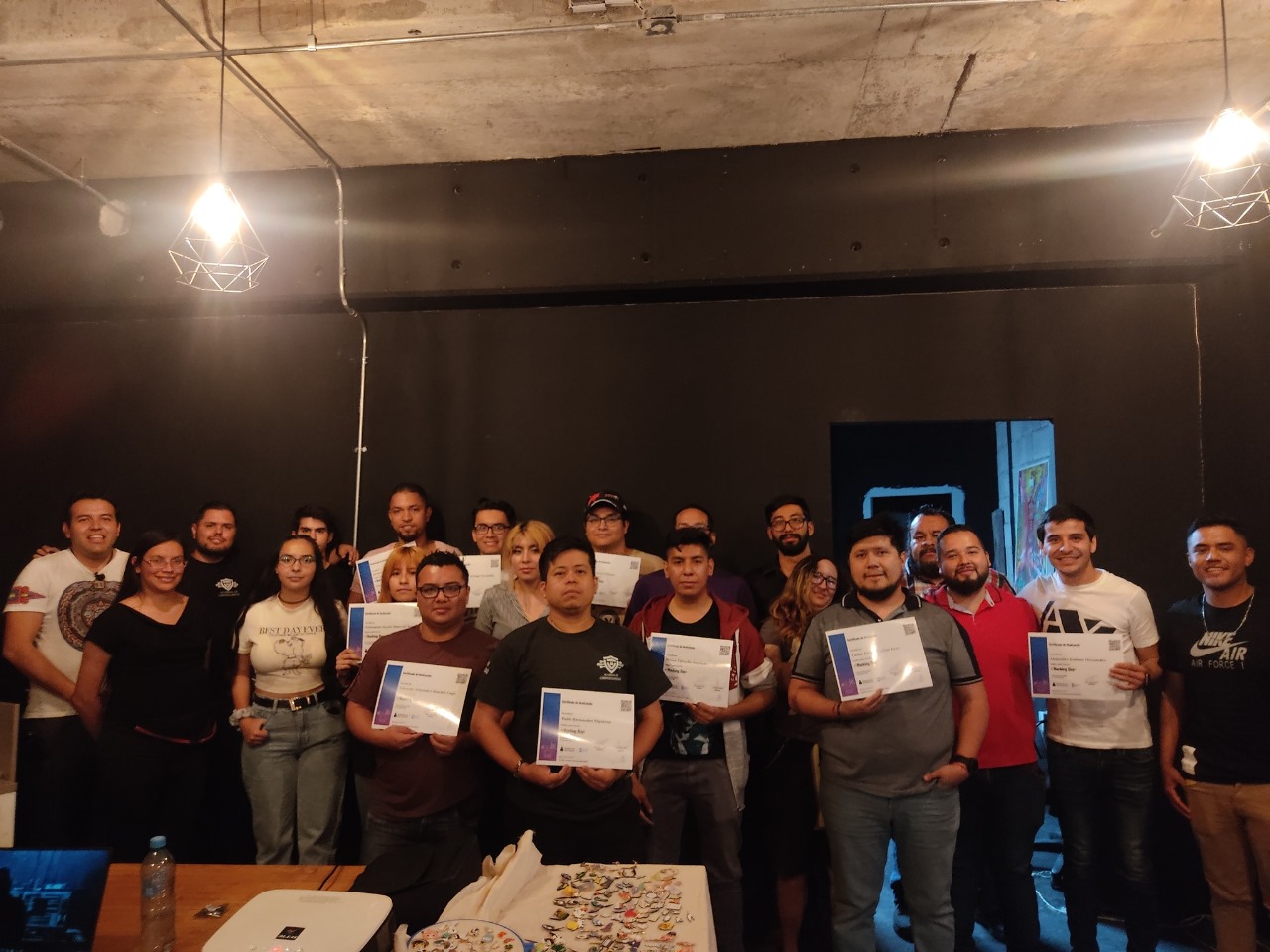 Hackathon participants coding.