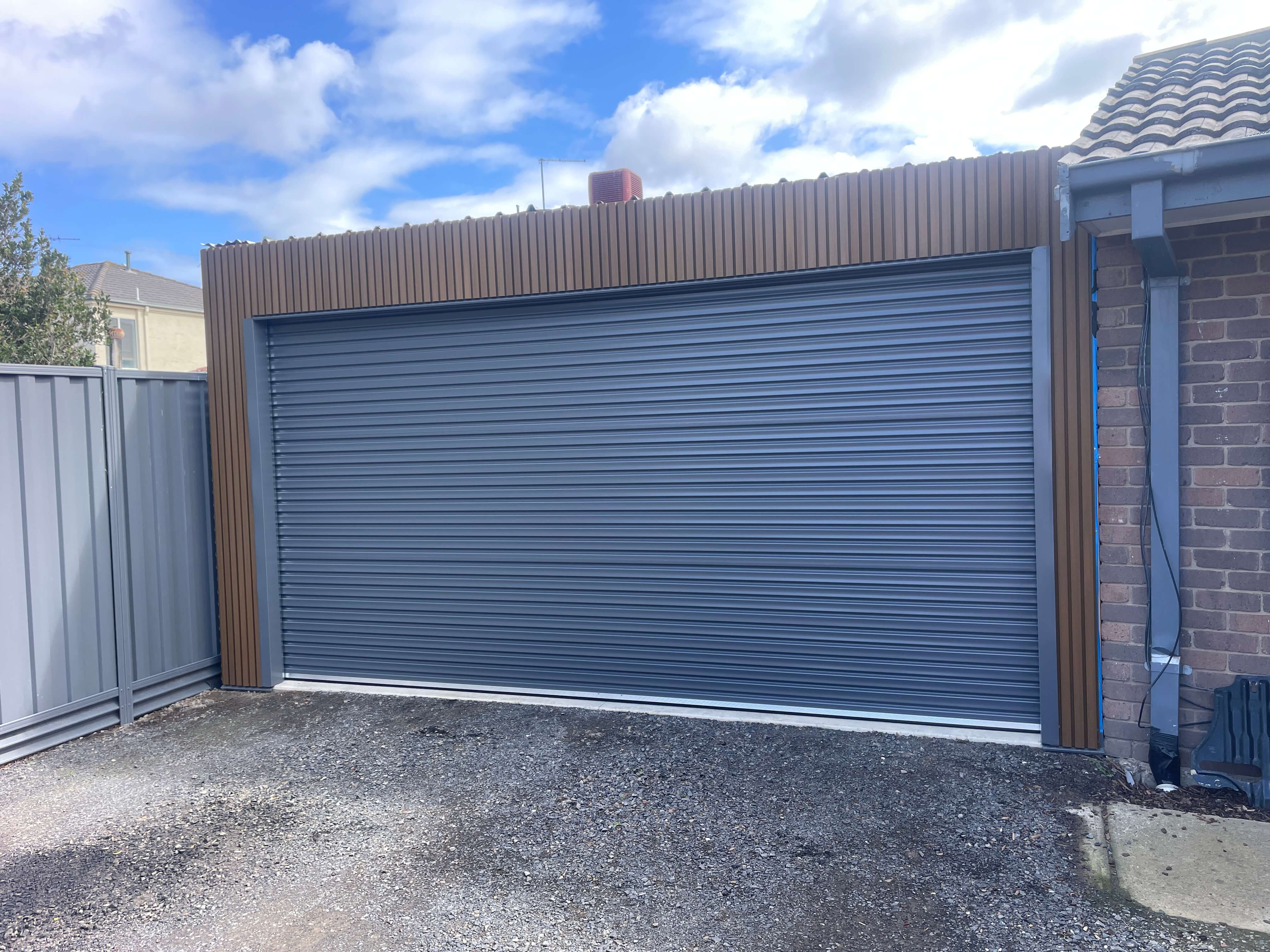 Roller door in Basalt color.