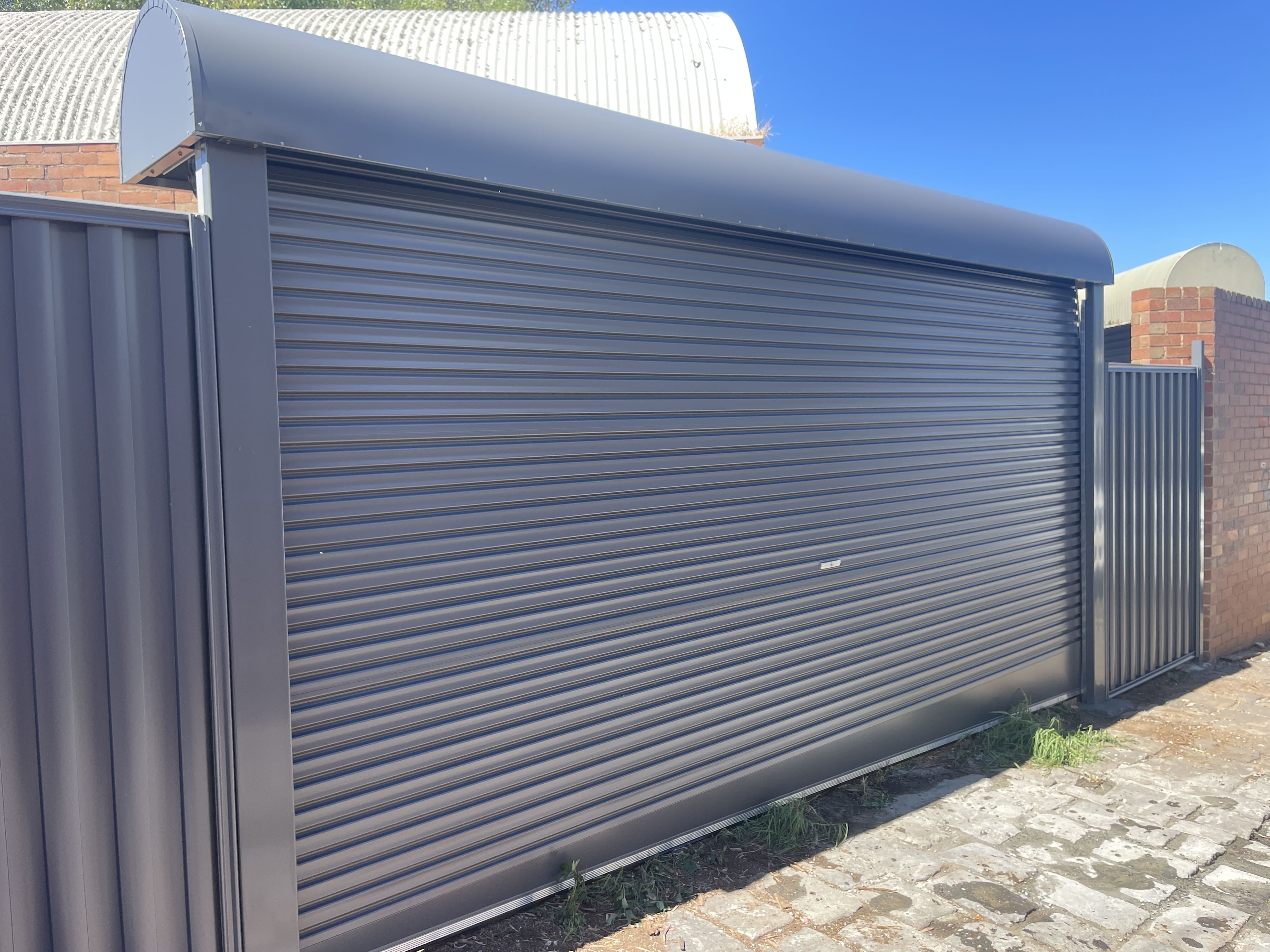 A modern suburban house with a stylish garage door.