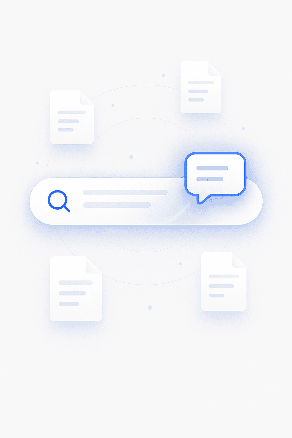 A search bar with a natural language query finding a specific document.